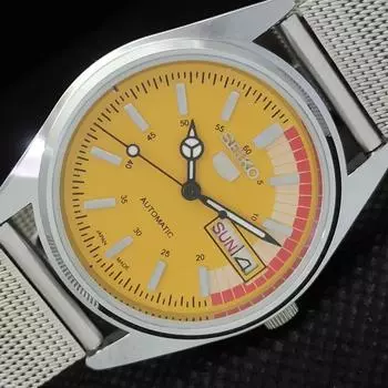 ВОССТАНОВЛЕННЫЕ ВИНТАЖНЫЕ МУЖСКИЕ ЧАСЫ SEIKO 5 AUTOMATIC JAPAN D/D YELLOW 528-a277001-12 Seikoa277001-1