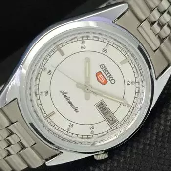 ВОССТАНОВЛЕННЫЕ ВИНТАЖНЫЕ МУЖСКИЕ ЧАСЫ SEIKO 5 AUTOMATIC JAPAN D/D SILVER 593a-a311253-2 SKU593a-a311253