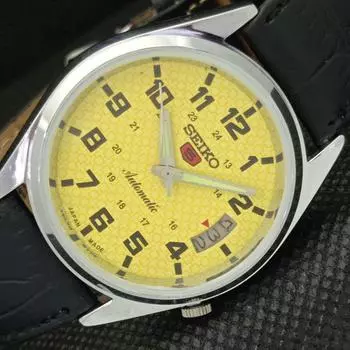 ВОССТАНОВЛЕННЫЕ ВИНТАЖНЫЕ МУЖСКИЕ ЧАСЫ SEIKO 5 AUTOMATIC JAPAN DATE YELLOW WATCH 598-a313018-9 SKU598-a313018