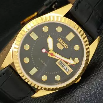 ВОССТАНОВЛЕННЫЕ ВИНТАЖНЫЕ МУЖСКИЕ ЧАСЫ SEIKO 5 AUTOMATIC JAPAN С ЧЕРНЫМ ЦИФЕРБЛАТОМ a434402-2 R120-a434402