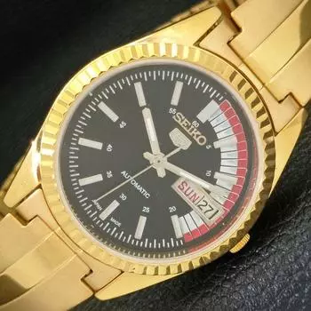 ВОССТАНОВЛЕННЫЕ ВИНТАЖНЫЕ МУЖСКИЕ ЧАСЫ SEIKO 5 AUTOMATIC JAPAN С ЧЕРНЫМ ЦИФЕРБЛАТОМ a434394-2 R120-a434394