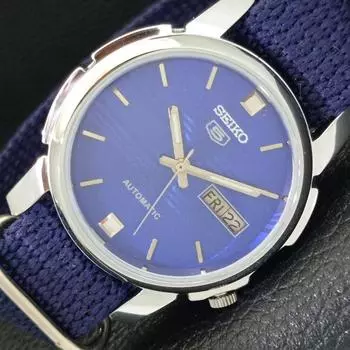 ВОССТАНОВЛЕННЫЕ ВИНТАЖНЫЕ МУЖСКИЕ ЧАСЫ SEIKO 5 AUTOMATIC JAPAN С ЦИФЕРБЛАТОМ СИНЕГО ЦВЕТА a434319-2 R120-a434319