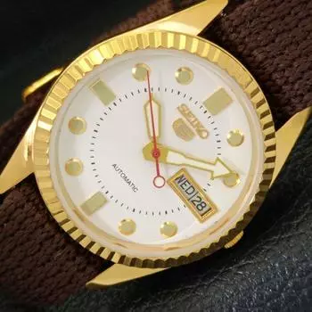 ВОССТАНОВЛЕННЫЕ ВИНТАЖНЫЕ МУЖСКИЕ ЧАСЫ SEIKO 5 AUTOMATIC JAPAN С БЕЛЫМ ЦИФЕРБЛАТОМ a434400-2 R120-a434400
