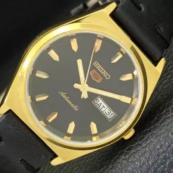 ВОССТАНОВЛЕННЫЕ ВИНТАЖНЫЕ МУЖСКИЕ ЧАСЫ SEIKO 5 AUTOMATIC JAPAN С ЧЕРНЫМ ЦИФЕРБЛАТОМ a434714-2 R121-a434714
