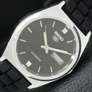 ВОССТАНОВЛЕННЫЕ ВИНТАЖНЫЕ МУЖСКИЕ ЧАСЫ SEIKO 5 AUTOMATIC JAPAN С ЧЕРНЫМ ЦИФЕРБЛАТОМ a434680-2 R121-a434680