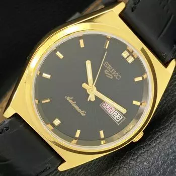 ВОССТАНОВЛЕННЫЕ ВИНТАЖНЫЕ МУЖСКИЕ ЧАСЫ SEIKO 5 AUTOMATIC JAPAN С ЧЕРНЫМ ЦИФЕРБЛАТОМ a434705-2 R121-a434705
