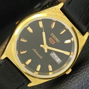 ВОССТАНОВЛЕННЫЕ ВИНТАЖНЫЕ МУЖСКИЕ ЧАСЫ SEIKO 5 AUTOMATIC JAPAN С ЧЕРНЫМ ЦИФЕРБЛАТОМ a434713-2 R121-a434713