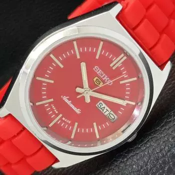 ВОССТАНОВЛЕННЫЕ ВИНТАЖНЫЕ МУЖСКИЕ ЧАСЫ SEIKO 5 AUTOMATIC 6309A ИЗ ЯПОНИИ С КРАСНЫМ ЦИФЕРБЛАТОМ a434692-2 R121-a434692