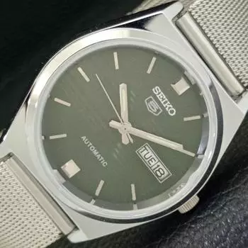 ВОССТАНОВЛЕННЫЕ ВИНТАЖНЫЕ МУЖСКИЕ ЧАСЫ SEIKO 5 AUTOMATIC JAPAN С ЗЕЛЕНЫМ ЦИФЕРБЛАТОМ a434687-2 R121-a434687