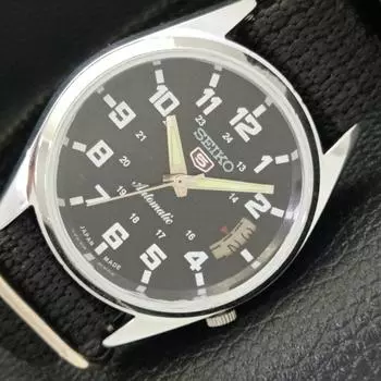 ВОССТАНОВЛЕННЫЕ ВИНТАЖНЫЕ МУЖСКИЕ ЧАСЫ SEIKO 5 AUTOMATIC JAPAN С ЧЕРНЫМ ЦИФЕРБЛАТОМ a435099-2 R122-a435099