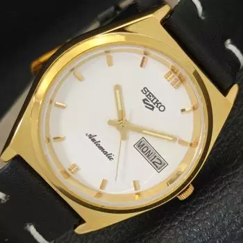 ВОССТАНОВЛЕННЫЕ ВИНТАЖНЫЕ МУЖСКИЕ ЧАСЫ SEIKO 5 AUTOMATIC JAPAN С БЕЛЫМ ЦИФЕРБЛАТОМ a435135-2 R122-a435135
