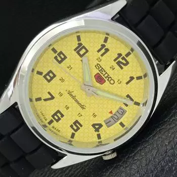 ВОССТАНОВЛЕННЫЕ ВИНТАЖНЫЕ МУЖСКИЕ ЧАСЫ SEIKO 5 AUTOMATIC JAPAN С ЖЕЛТЫМ ЦИФЕРБЛАТОМ a435092-2 R122-a435092