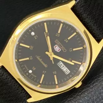ВОССТАНОВЛЕННЫЕ ВИНТАЖНЫЕ МУЖСКИЕ ЧАСЫ SEIKO 5 AUTOMATIC JAPAN С ЧЕРНЫМ ЦИФЕРБЛАТОМ a434694-2 R121-a434694