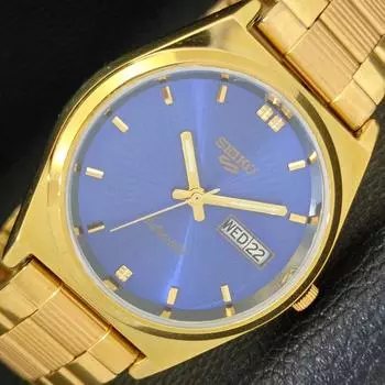 ВОССТАНОВЛЕННЫЕ ВИНТАЖНЫЕ МУЖСКИЕ ЧАСЫ SEIKO 5 AUTOMATIC JAPAN С СИНИМ ЦИФЕРБЛАТОМ a434702-2 R121-a434702
