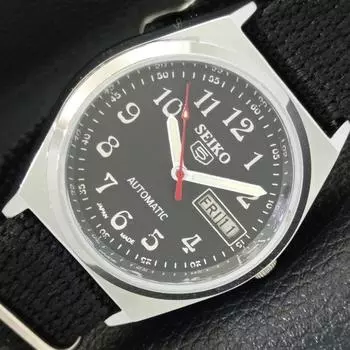 ВОССТАНОВЛЕННЫЕ ВИНТАЖНЫЕ МУЖСКИЕ ЧАСЫ SEIKO 5 AUTOMATIC JAPAN С ЧЕРНЫМ ЦИФЕРБЛАТОМ a435110-2 R122-a435110