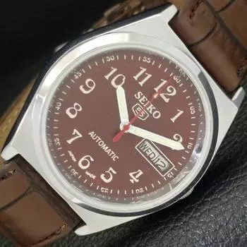 ВОССТАНОВЛЕННЫЕ ВИНТАЖНЫЕ МУЖСКИЕ ЧАСЫ SEIKO 5 AUTOMATIC JAPAN С КОРИЧНЕВЫМ ЦИФЕРБЛАТОМ a435129-2 R122-a435129