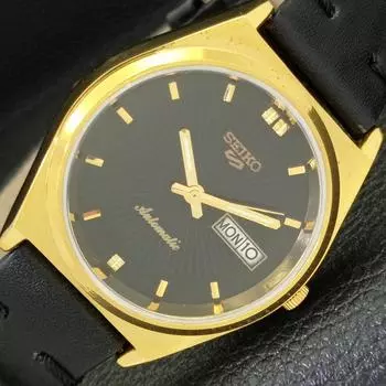 ВОССТАНОВЛЕННЫЕ ВИНТАЖНЫЕ МУЖСКИЕ ЧАСЫ SEIKO 5 AUTOMATIC JAPAN С ЧЕРНЫМ ЦИФЕРБЛАТОМ a435141-2 R122-a435141