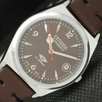 ВОССТАНОВЛЕННЫЕ ВИНТАЖНЫЕ МУЖСКИЕ КОРИЧНЕВЫЕ ЧАСЫ CITIZEN AUTOMATIC 8200 JAPAN 612-a319009-2 SKU612-a319009