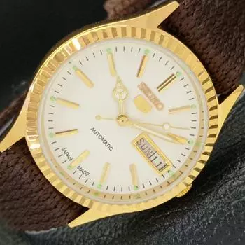 ВОССТАНОВЛЕННЫЕ ВИНТАЖНЫЕ SEIKO 5 AUTO 6309A ЯПОНИЯ МУЖСКИЕ ЧАСЫ С БЕЛЫМ ЦИФЕРБЛАТОМ a425915-2 RL620a-a425915