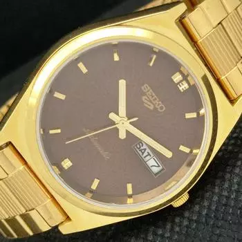 ВОССТАНОВЛЕННЫЕ ВИНТАЖНЫЕ SEIKO 5 AUTO 6309A ЯПОНИЯ МУЖСКИЕ D/D КОРИЧНЕВЫЕ ЧАСЫ 595a-a312291-2 SKU595a-a312291