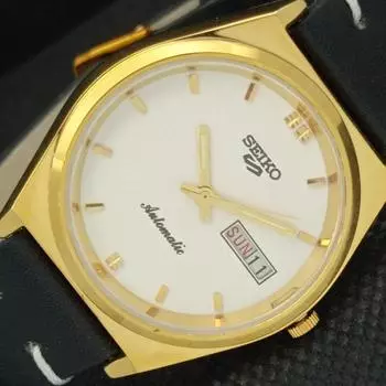 ВОССТАНОВЛЕННЫЕ ВИНТАЖНЫЕ SEIKO 5 AUTO 6309A ЯПОНИЯ МУЖСКИЕ D/D БЕЛЫЕ ЧАСЫ 595a-a312293-2 SKU595a-a312293
