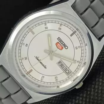 ВОССТАНОВЛЕННЫЕ ВИНТАЖНЫЕ SEIKO 5 AUTO 6309A ЯПОНИЯ МУЖСКИЕ СЕРЕБРЯНЫЕ ЧАСЫ 593c-a314873-9 SKU593c-a314873