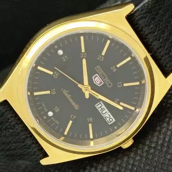 ВОССТАНОВЛЕННЫЕ ВИНТАЖНЫЕ SEIKO 5 AUTO 6309A ЯПОНИЯ МУЖСКИЕ ЧАСЫ D/D ЧЕРНЫЕ 593a-a311276-2 SKU593a-a311276