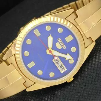 ВОССТАНОВЛЕННЫЕ ВИНТАЖНЫЕ SEIKO 5 AUTO 6309A ЯПОНИЯ МУЖСКИЕ D/D СИНИЕ ЧАСЫ 587b-a308643-2 SKU587b-a308643