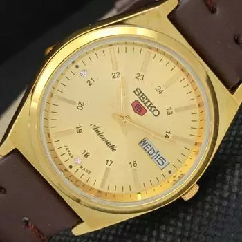ВОССТАНОВЛЕННЫЕ ВИНТАЖНЫЕ SEIKO 5 AUTO 6309A ЯПОНИЯ МУЖСКИЕ ЗОЛОТЫЕ ЧАСЫ 593c-a314893-9 SKU593c-a314893