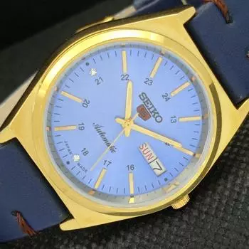 ВОССТАНОВЛЕННЫЕ ВИНТАЖНЫЕ SEIKO 5 AUTO 6309A ЯПОНИЯ МУЖСКИЕ ЧАСЫ НЕБЕСНО-ГОЛУБОГО ЦВЕТА 593a-a311274-2 SKU593a-a311274