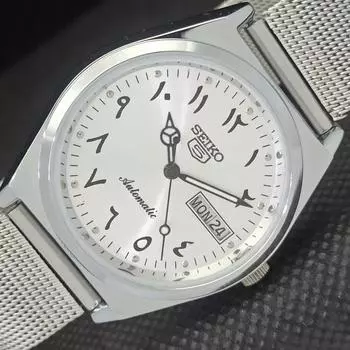 ВОССТАНОВЛЕННЫЕ ВИНТАЖНЫЕ SEIKO 5 AUTO 6349A ЯПОНИЯ МУЖСКИЕ АРАБСКИЕ СЕРЕБРЯНЫЕ ЧАСЫ a298954-2 Seikoa298954