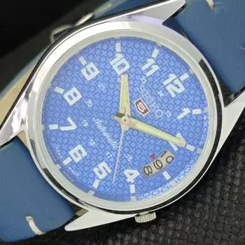ВОССТАНОВЛЕННЫЕ ВИНТАЖНЫЕ SEIKO 5 AUTO 7006A ЯПОНИЯ МУЖСКИЕ СИНИЕ ЧАСЫ С ДАТОЙ 593a-a311201-2 SKU593a-a311201