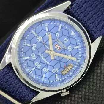 ВОССТАНОВЛЕННЫЕ ВИНТАЖНЫЕ SEIKO 5 AUTO 7009A ЯПОНИЯ МУЖСКИЕ СИНИЕ ЧАСЫ С ДАТОЙ 605-a314169-2 SKU605-a314169