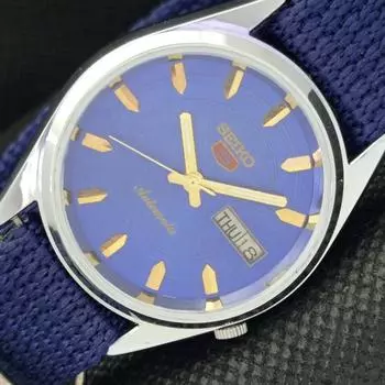 ВОССТАНОВЛЕННЫЕ ВИНТАЖНЫЕ SEIKO 5 AUTO 7009A ЯПОНИЯ МУЖСКИЕ D/D СИНИЕ ЧАСЫ 603-a313729-2 SKU603-a313729