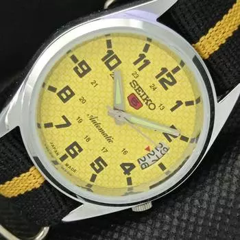 ВОССТАНОВЛЕННЫЕ ВИНТАЖНЫЕ SEIKO 5 AUTO 7019A ЯПОНИЯ МУЖСКИЕ ЖЕЛТЫЕ ЧАСЫ 598-a313013-2 SKU598-a313013