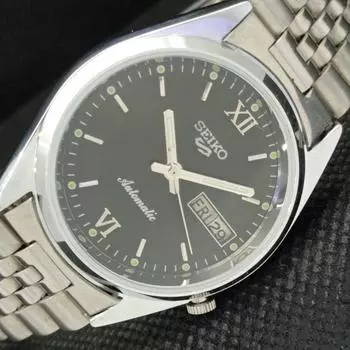 ВОССТАНОВЛЕННЫЕ ВИНТАЖНЫЕ SEIKO 5 AUTO 7019A ЯПОНИЯ МУЖСКИЕ ЧАСЫ D/D ЧЕРНЫЕ 605-a314194-9 SKU605-a314194