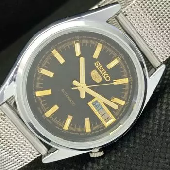 ВОССТАНОВЛЕННЫЕ ВИНТАЖНЫЕ SEIKO 5 AUTO 7019A ЯПОНИЯ МУЖСКИЕ ЧАСЫ D/D ЧЕРНЫЕ 593a-a311229-2 SKU593a-a311229