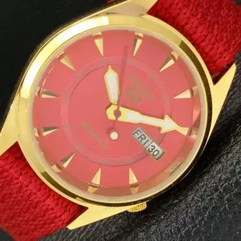 ВОССТАНОВЛЕННЫЕ ВИНТАЖНЫЕ SEIKO 5 АВТОМАТИЧЕСКИЕ 6309A ЯПОНИЯ МУЖСКИЕ ЧАСЫ С КРАСНЫМ ЦИФЕРБЛАТОМ a425927-2 RL620a-a425927
