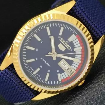 ВОССТАНОВЛЕННЫЕ ВИНТАЖНЫЕ SEIKO 5 АВТОМАТИЧЕСКИЕ 6349A ЯПОНИЯ МУЖСКИЕ ЧАСЫ С СИНИМ ЦИФЕРБЛАТОМ a434383-2 R120-a434383