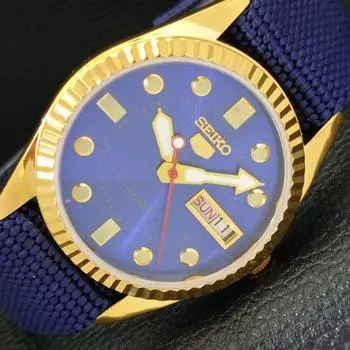 ВОССТАНОВЛЕННЫЕ ВИНТАЖНЫЕ SEIKO 5 АВТОМАТИЧЕСКИЕ 6349A ЯПОНИЯ МУЖСКИЕ ЧАСЫ С СИНИМ ЦИФЕРБЛАТОМ a434388-2 R120-a434388