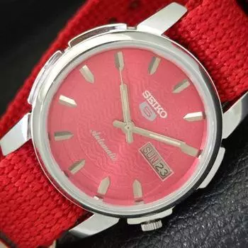 ВОССТАНОВЛЕННЫЕ ВИНТАЖНЫЕ SEIKO 5 АВТОМАТИЧЕСКИЕ 7009A ЯПОНИЯ МУЖСКИЕ ЧАСЫ С КРАСНЫМ ЦИФЕРБЛАТОМ a434339-2 R120-a434339