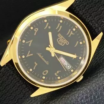 ВОССТАНОВЛЕННЫЕ ЯПОНСКИЕ 6309A SEIKO 5 АВТОМАТИЧЕСКИЕ МУЖСКИЕ ЧАСЫ С ЧЕРНЫМ ЦИФЕРБЛАТОМ В АРАБСКОМ СТИЛЕ a427209-2 QRL-a427209