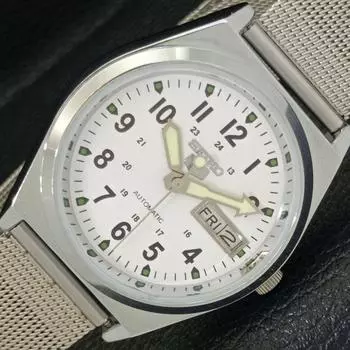 ВОССТАНОВЛЕННЫЕ ЯПОНСКИЕ 6309A SEIKO 5 АВТОМАТИЧЕСКИЕ МУЖСКИЕ ЧАСЫ С БЕЛЫМ ЦИФЕРБЛАТОМ a427295-2 QRL-a427295