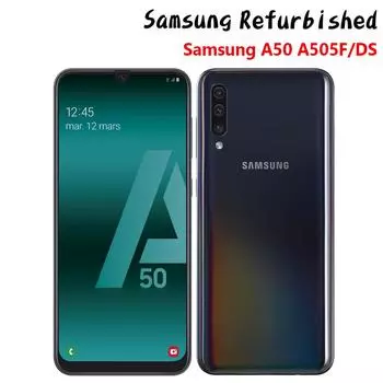 Восстановленный смартфон Samsung Samsung Galaxy A50 A505F/DS, сотовый телефон на базе Android с двумя SIM-картами, 128 ГБ ПЗУ, 4 ГБ ОЗУ, мобильные телефоны