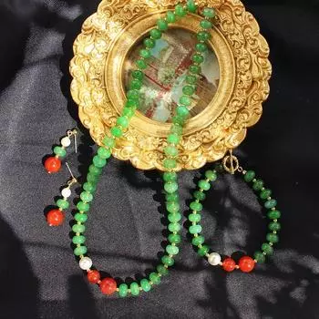 Восточный шарм зеленый натуральный камень бисер новый китайский ожерелье ретро агат жемчуг браслет серьги комплект 556