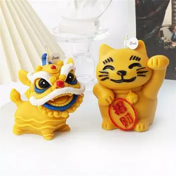Восточный танец льва силиконовая форма 3D большая счастливая кошка свеча форма DIY ручной работы гипсовый инструмент для изготовления новогодних талисманов украшения