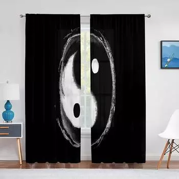 Восточный тематический дракон с занавесками Инь-Ян для гостиной, домашнего декора, современной кухни, спальни, оконные шторы, 2 шт., карман на штанге 100W130H(CM)40x51in&rod pocket