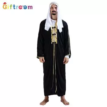 Восточный Величественный Наряд Среднего Султана Для Мужчины Для Переодевания, Изготовленный из Роскошного Полиэстера Черного Цвета