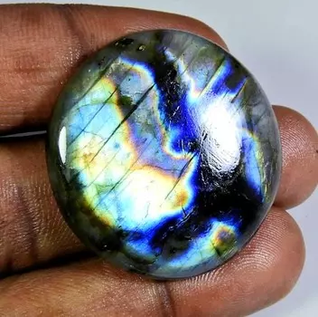 ВОТ ЭТО ДА!! 71 карат. Натуральный лабрадорит, фиолетовый огненный круглый кабошон, драгоценный камень 35X35 мм ET-339