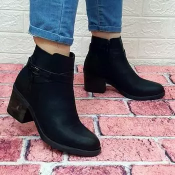 Voyager 7545 Женские ботинки на молнии из натуральной кожи черного цвета на квадратном каблуке 6 см с застежкой-молнией